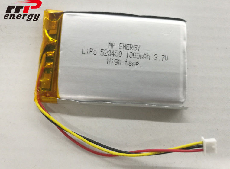 Capacidad da alta temperatura 1000mAh de la batería 3.7V GPS 523450 del polímero de litio