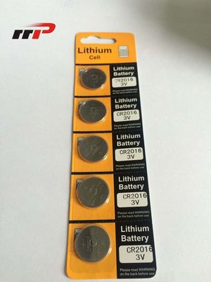 Batería de la moneda de la tarjeta del botón de la pila 75mAh CR2016 de litio de la aolla primaria 3.0V/Li-MnO2 de la batería